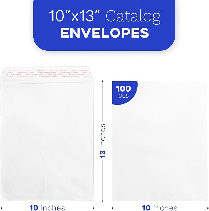 Goefun White Envelopes 10x13, 100 Pack | Self Seal, 80GSM Paper, Security Catalog Large Envelopes, Peel and Seal Flap, For Mailing, Organizing and Storage