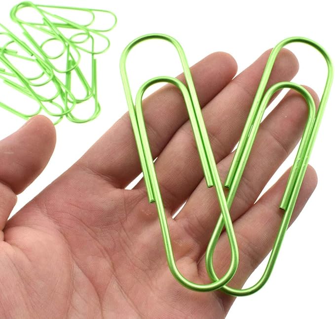HAHIYO Paperclips 4 inch (100mm) Extra Large Paper Clips Sturdy Bright Green Vinyl Coated Prevent Scratching Tearing The Pages for Bookmark Organize Home Office School 14 Pack