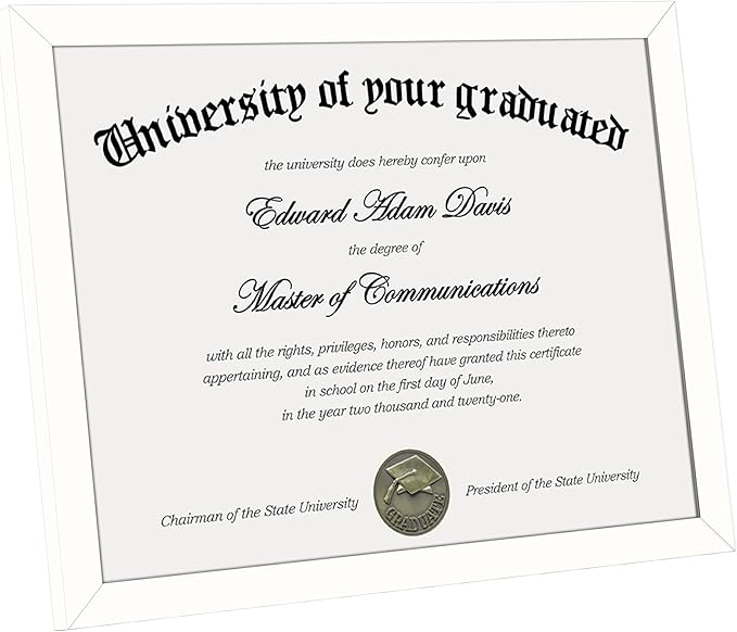 upsimples Certificate Frame with Clear Plexiglass, 8.5 by 11 Picture Diploma Document Degree Frames for Wall and Tabletop, White,1 Pack