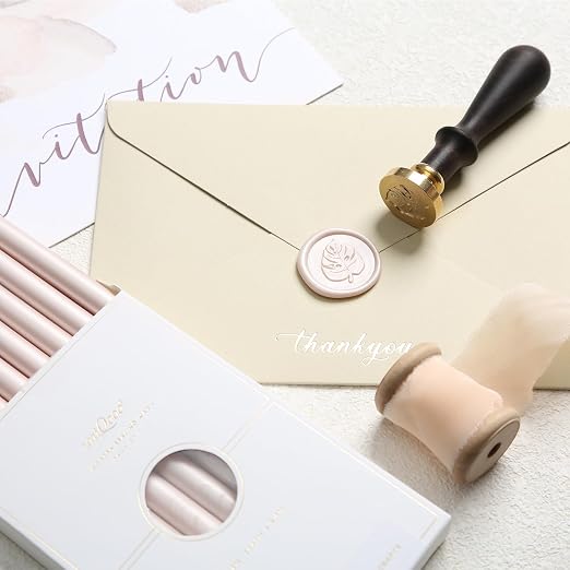 UNIQOOO Mailable Glue Gun Sealing Wax Sticks for Wax Seal Stamp - Champagne, Great for Wedding Invitations, Cards Envelopes, Snail Mails, Wine Packages, Gift Ideas, Pack of 8