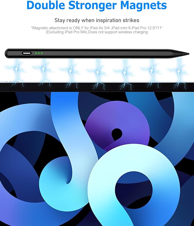 Black Stylus Pen for iPad Pro Air Mini 2018-26, Palm Rejection Fast Charge | Compatible with iPad 6–11 Gen (A16), iPad mini 5/6/7, iPad Air 3–6 Gen (M2/M4), iPad Pro 11/12.9" 1–6 Gen, M4 iPad Pro 11/13"