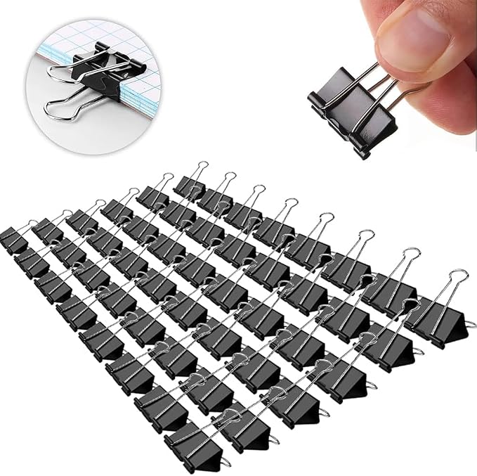 Small Binder Clips, 144 Pack, 3/4 Inch, 0.75 Inch, Standard 19mm, Black, Metal Paper Clips, Fold Clamp, Office Clips, School & Home Use