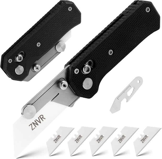 Premium Folding Utility Knife with 5 Extra Ceramic Blades, Box Cutter, Heavy duty & Lightweight Design, G10 Handle, Pocket clip, safety Lock, EDC Pocket Knife for home, Office, Factory, Camping