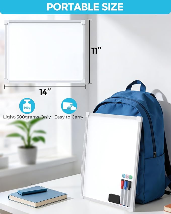 MaxGear Small Dry Erase Board, 14"x11" Double Sided Whiteboard, White Frame (Pack of 2)
