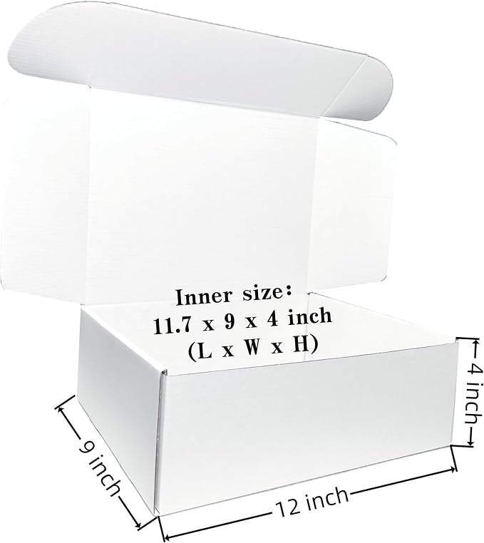12x9x4 Inches White Corrugated Cardboard Shipping Boxes Set of 2 | Mailer Boxes, For Business Packaging, For Mailing