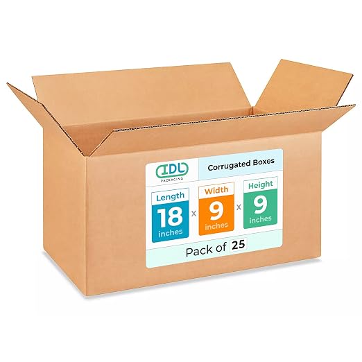 Long Moving & Shipping Boxes 18"L x 9"W x 9"H (25-Pack) - Extra Strength 200 lb vs Regular - Corrugated Packing Boxes for Moving - Durable Box for Shipping - Cardboard Box by IDL Packaging | Extra Strength 200 lb vs Regular - Corrugated Packing Boxes f...