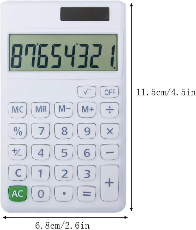Basic Standard Calculators Small Digital Desktop Calculator with 8-Digit LCD Display, Battery Solar Power Smart Calculator Children's School Adult Office Family Standard Functions (8 Bit White)