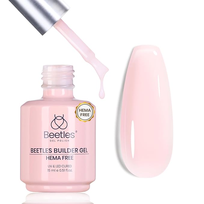 Beetles Builder Gel for Nails HEMA-Free,0.5 oz 8 in 1 Jelly Pink Building Gel,for Sensitive Nails Strengthening & Building Nail Apex,UV & LED Lamp Cured,DIY Salon at Home for Beginners Women