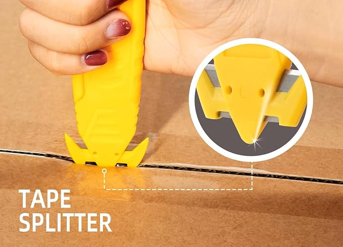 20 Pcs Safety Box Cutters, Package Opener - Mix color | T TOVIA Stainless Steel Concealed Blade Safety Knife for Cartons, Cardboard, Wrap, Straps, Film