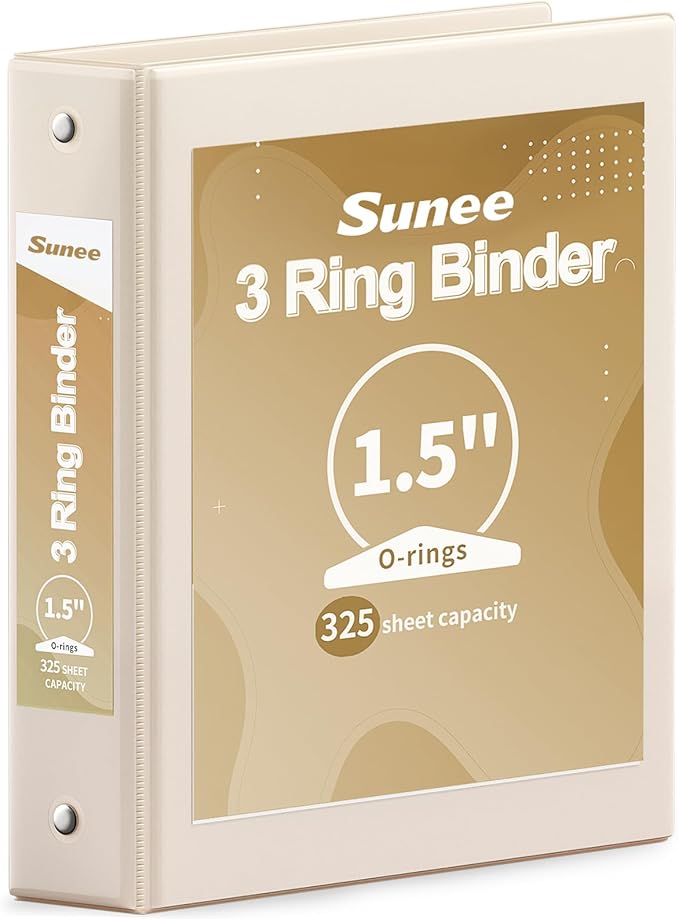 SUNEE 3 Ring Binder 1.5 Inch 1 Pack, Clear View Binder Three Ring PVC-Free (Fit 8.5x11 Inches) for School or Office Supplies, Gray-Brown