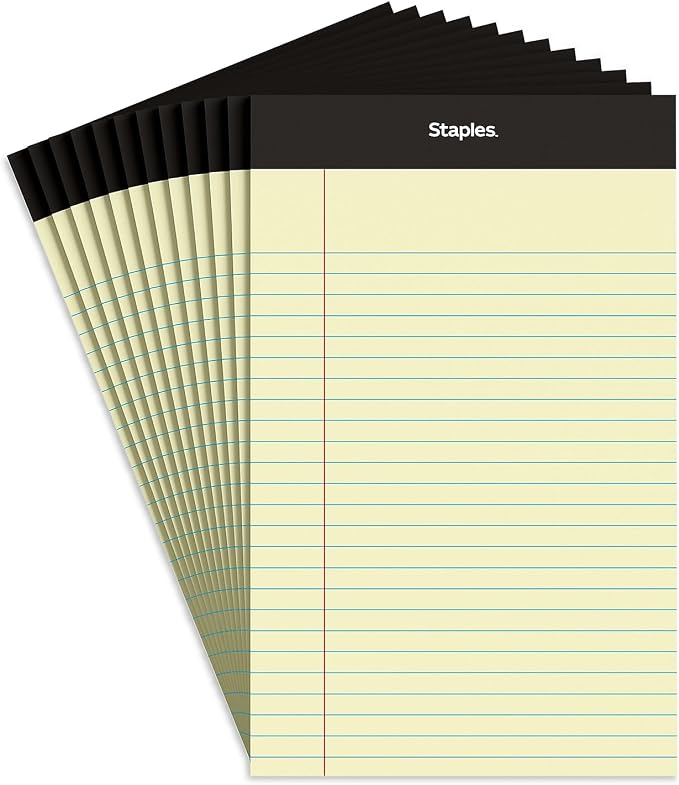 STAPLES TRU RED Legal Pads, 5x8 Inch, Narrow Ruled, Canary, 12-Pack | 50 sheets per pad. Clean-tear pages for notes and everyday writing.