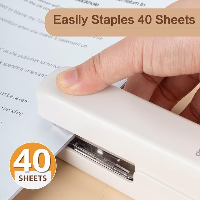deli Stapler, Desktop Staplers with Integrated Staple Remover, 45 Sheet Capacity Office Stapler, 2 Pack, White