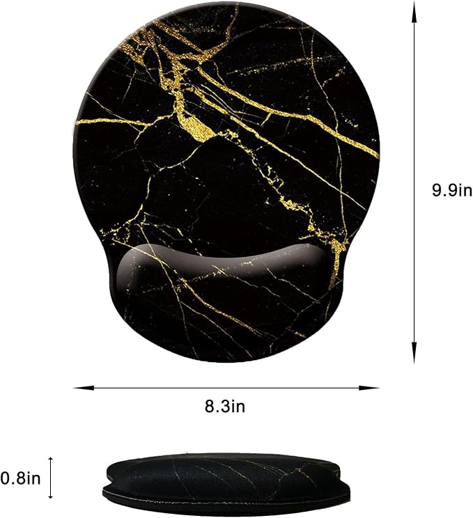 Mouse Pad with Wrist Support, Ergonomic Mouse Pad with Memory Foam Wrist Rest Cushion, Non-Slip Rubber Base Gaming Mice Pad for Home Office Computer Laptop, Black Golden Marble