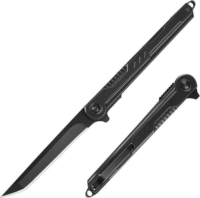 EDC Pocket Knife - 7CR13Mov Steel Tanto Blade, Slim Survival Knife with Clip and Liner Lock, Window Breaker for Outdoor Camping- Stocking stuffer Gifts for Men Women