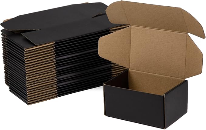 6x4x3 Inches Shipping Boxes Pack of 25, Packaging Corrugated Cardboard Mailer Boxes for Small Bussiness, Black