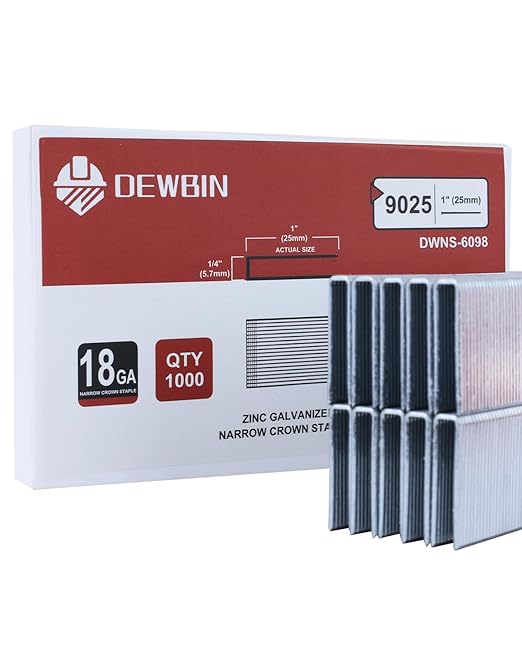18 Gauge Narrow Crown Staples, 1000 Cts 1-Inch 18GA Heavy Duty Galvanized Upholstery Staples for Electric or Pneumatic Narrow Crown Stapler Guns