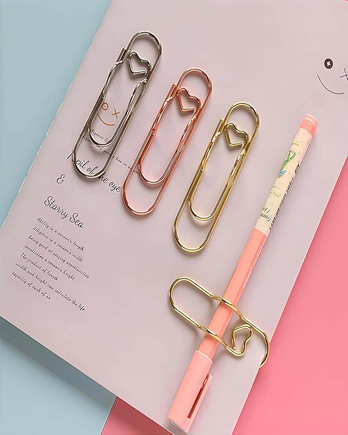 Metal Pen Clips and Holders 15 Pack Colorful for Notebooks and Heart Papers Paperclip Clips School Office Supplies