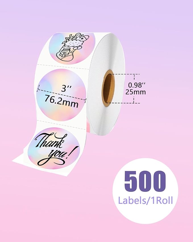 3 Inch Round Thermal Label, Multipurpose Circle Sticker for Business and Home, Direct Printer Label for DIY Logo Design, Thanks Card, 500 Labels/1 Roll, Diffuse Purple