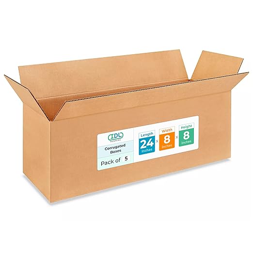 Long Moving & Shipping Boxes 24 x 8 x 8 inches (5-Pack) - Extra Strength 200 lb vs Regular - Corrugated Cardboard Boxes for Delivery - Long Box for USPS - Box to Pack Moving by IDL Packaging | Extra Strength 200 lb vs Regular - Corrugated Cardboard Box...