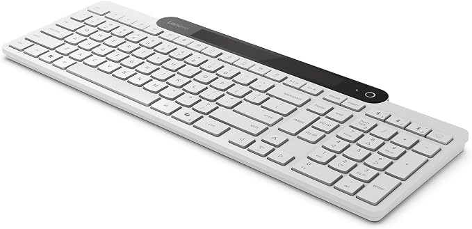 Lenovo 800 Self-Charging Bluetooth Keyboard, Battery-Free Wireless Keyboard with Light-Powered Charging, Multi-Device BT 5.1, Connect Up to 3 Devices, Compatible with Windows, macOS, ChromeOS, White