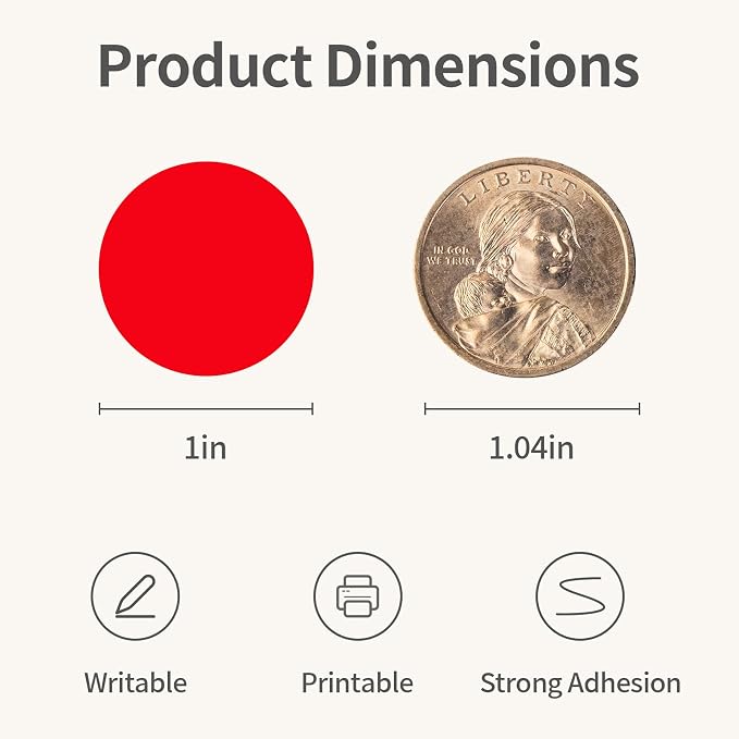 1" Red Dot Stickers 1050 PCS Circle Round Colored Coding Label | Used for manual labor in kindergartens, garage yard price sales, organizing activity color groups,marking spice bottles