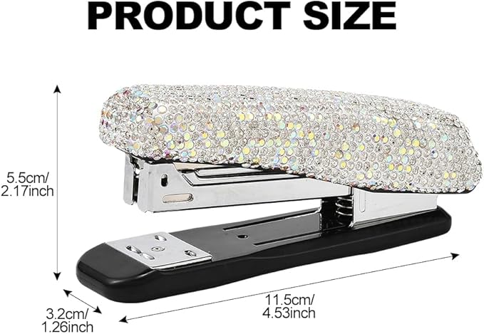 Bling Rhinestone Stapler, Sparkly Diamond Staplers, Cute Desk Stapler for Women & Girls, Bling Crystal Machine Pretty Office Stationery Kit (Clear with AB Color Plated, Large)