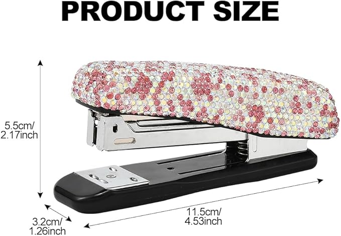 Bling Rhinestone Stapler, Sparkly Diamond Staplers, Cute Desk Stapler for Women & Girls, Bling Crystal Machine Pretty Office Stationery Kit (Pink with AB Color Plated, Large)