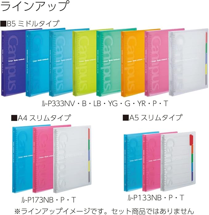 Kokuyo Campus Slide Binder with 5 Tab Dividers, Middle Type, B5, 26 Holes, Up to 100 Sheets, Light Blue, Japan Import (RU-P333NLB)