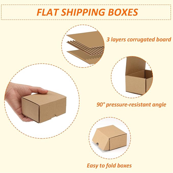 HORLIMER 4x3x2 inches Shipping Boxes Set of 50, Brown Corrugated Cardboard Box Literature Mailer