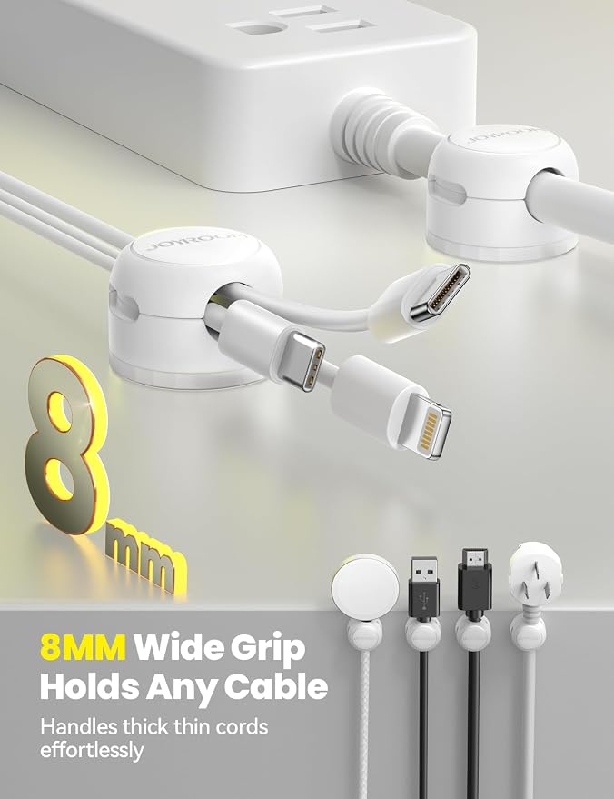 JOYROOM 8 Pack Magnetic Cable Clips, 360° Swivel Cord Organizer Wire Holder | Strong Adhesive Rotatable Cable Management Accessories for Home Nightstand Phone Charger Car Wall Office Desk Organization