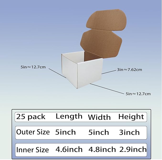 5 x 5 x 3 inch Shipping Boxes Set of 25， White Corrugated Cardboard Box Mailer Boxes for Packaging Small Business Shipping，Mailing Boxes Bulk for Birthday Wedding Party Book Literature Gift Giving