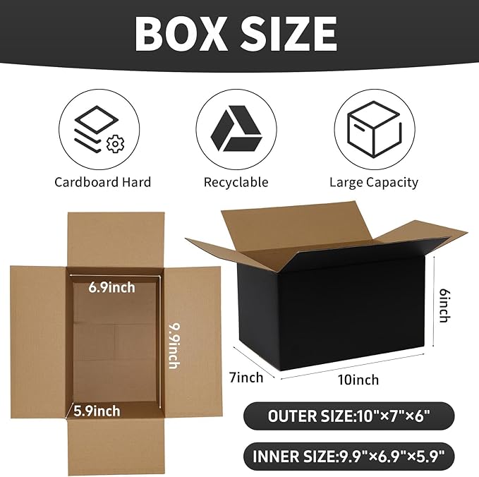 10x7x6 Inch Medium Shipping Boxes 30 Pack, Black Corrugated Cardboard Box, Mailing Packaging Boxes for Small Business