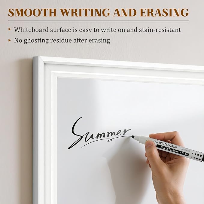 White Board for Wall, 24'' x 18'' Magnetic Dry Erase Board, White | Wooden Frame, Decorative Whiteboard, Wall Mounted, for Home, Office, Kitchen, Dorm, 4 Markers, 6 Magnets, A Eraser
