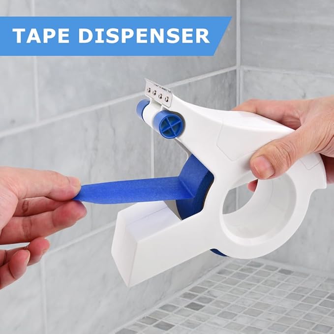 Masking Paint Tape Dispenser, Portable Paint Tape Applicator for Trim, Easy to Grip Rounded Handles and Accurate Tape Application, Saves Time Compact Design for On The Go Usage(White)
