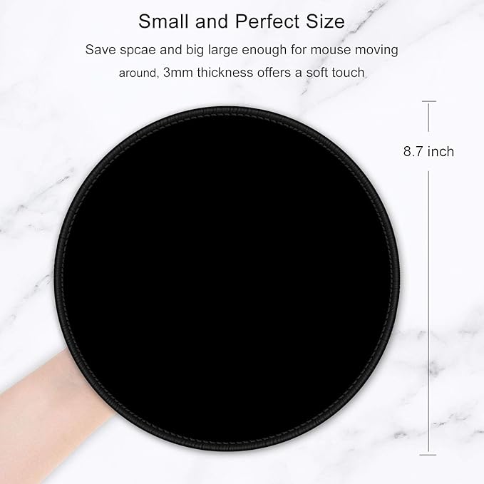 Hsurbtra Mouse Pad, Premium-Textured Small Round Mousepad 8.7 x 8.7 Inch Black, Stitched Edge Anti-Slip Waterproof Rubber Pretty Cute Computer Mat for Office Home Gaming Laptop Men Women Kids