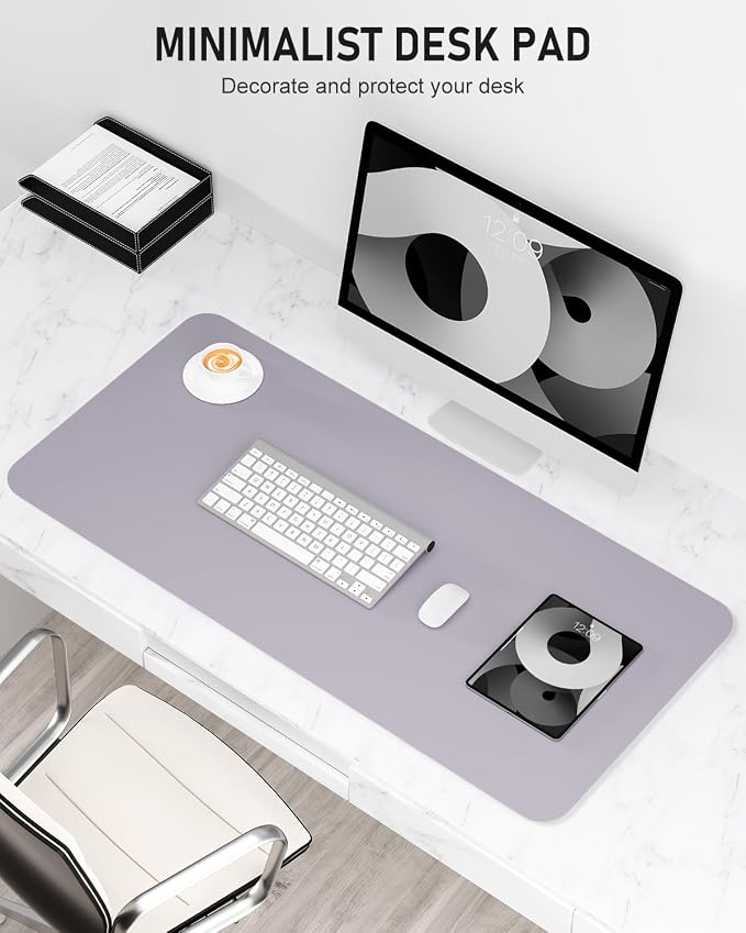 Desk Pad, 35.5" x 17" PU Leather Non-Slip Desk Mat Large Mouse Pad for Desktop, Waterproof Laptop Computer Writing Mat for Office, Home, Work, Gaming, Gray Pink