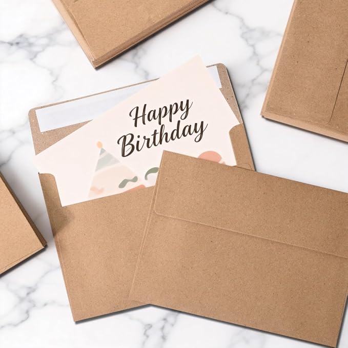 50 Pack Kraft A7 Envelopes, Brown 5x7 Invitation Envelopes, Self Seal Envelopes Printable, for Weddings, Greeting Cards, Photos, Postcards, Mailing, Party