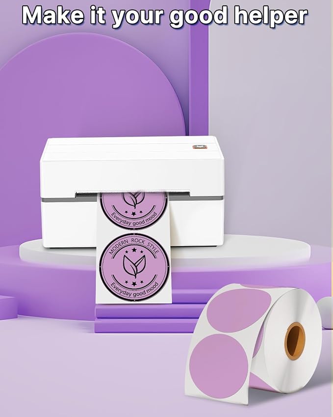 3 Inch (76.2mm x 76.2mm) Round Thermal Printer Label Stickers Self-Adhesive Circle Convenient Multi-Purpose Blank 3" Sticker Roll for Family Classification, Gift Sealing, Purple (500Pcs)