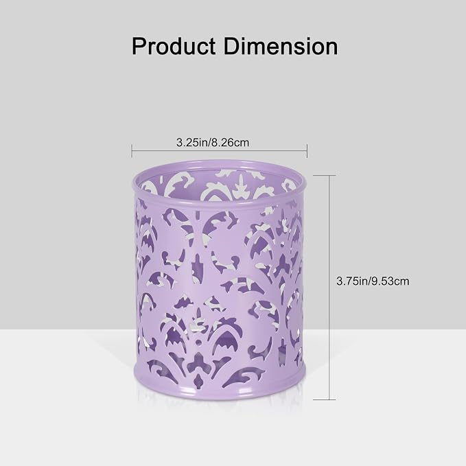 EasyPAG Purple Pen Holder for Desk, 2 Pack Round Pen Organizer, Brush Holder for Vanity, Metal Pencil Cup Organizer for Home, Office, Classroom, School