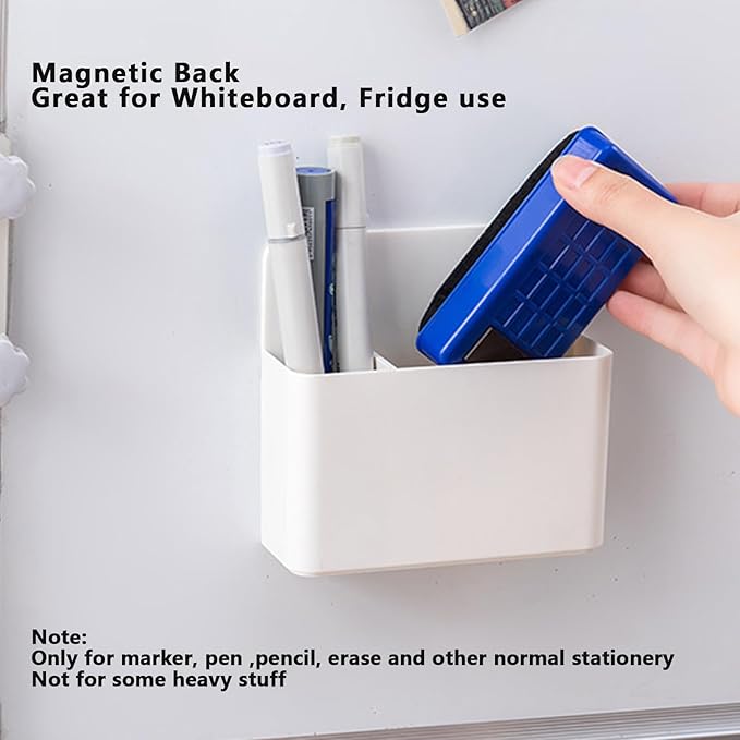 4-in-1 Magnetic Marker Holder - Dry Erase, Wall Mount, Self-Adhesive Pen Holder for Whiteboard, Fridge, Home Office, School (White)