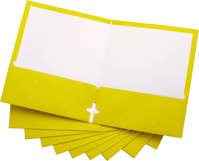 10 Pack Two Pocket Folders, Yellow, Strong Thick Paper Folders, for Letter Size, by ACTIVITYya,