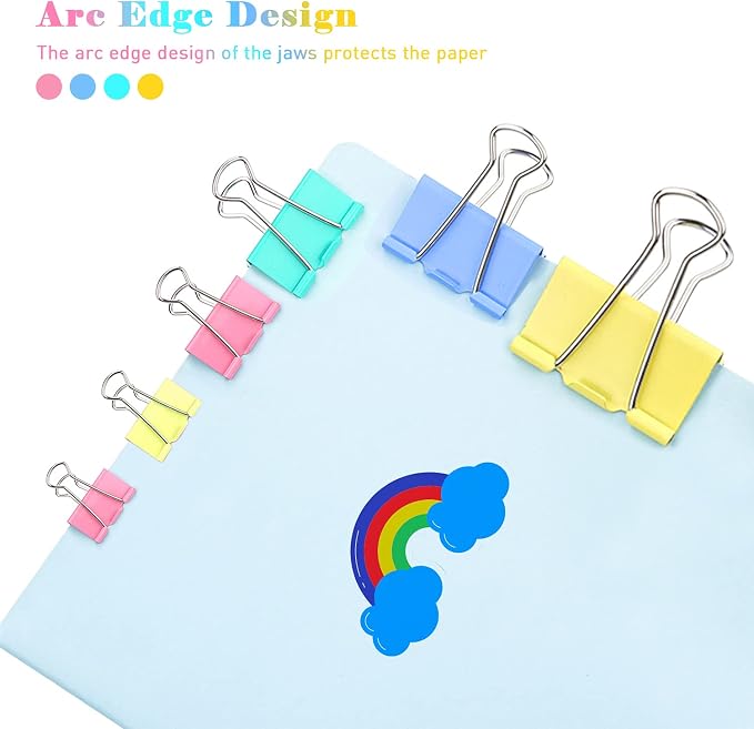 Binder Clips 1 Inch Colorful 48 PCS, Capacity 0.47 Inch, Binder Clips 25mm 1 Inch for Teacher School Office and Business