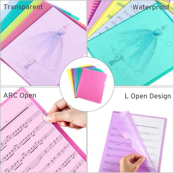 Sooez 25 Pack Clear Document Folder Project Pockets, Clear Plastic Folders Letter Size Plastic Document Folders Paper Poly Jacket Sleeves Folders Copy, 5 Assorted Colors