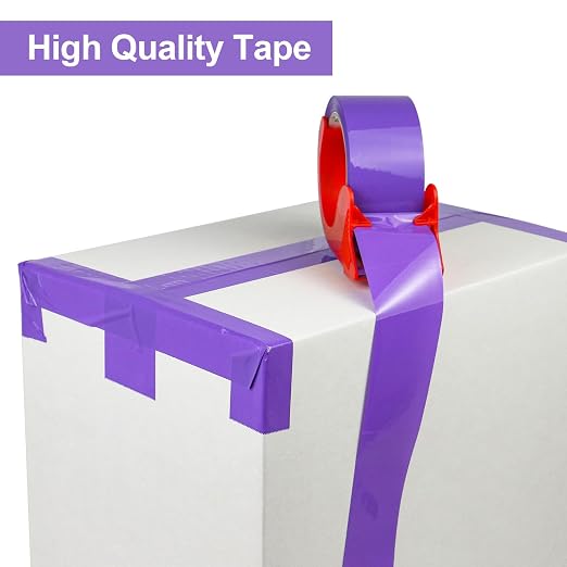 BOMEI PACK Purple Packing Tape with Dispenser, 2.4 Mil 1.88 Inch x 60 Yards, 12 Refills Rolls Purple Color Box Packaging Tape for Moving, Shipping, Mailing and Storage