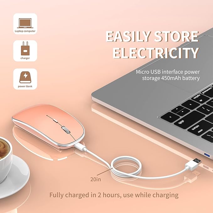 Wireless Mouse Chargeable Portable Silent USB-A and USB-C Dual Mode Wireless Mouse 3 Adjustable DPI for Laptop, Mac, Android, PC (Q23S Orange)
