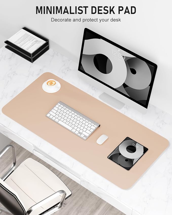 Desk Pad, 35.5" x 17" PU Leather Non-Slip Desk Mat Large Mouse Pad for Desktop, Waterproof Laptop Computer Writing Mat for Office, Home, Work, Gaming, Flesh Pink
