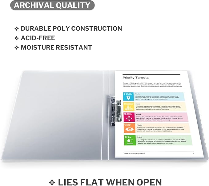 CRANBURY Punchless Clamp Binder (4-Pack, Gray), Ringless Binder Holds 100 Letter Size Pages, Documents, 8.5x11 Folder with Metal Clip for Home or Office, Transparent Acid-Free Poly