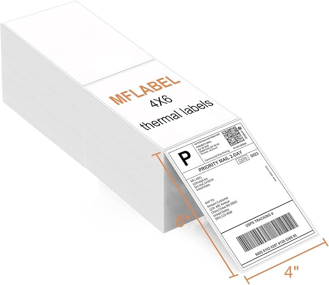 MFLABEL 4x6 Direct Thermal Labels (8000 Labels) 4" x 6" Perforated Shipping Labels Compatible with Zebra Printers Fanfold Thermal Label Stickers for Shipping Packages - 4 Stacks White Labels