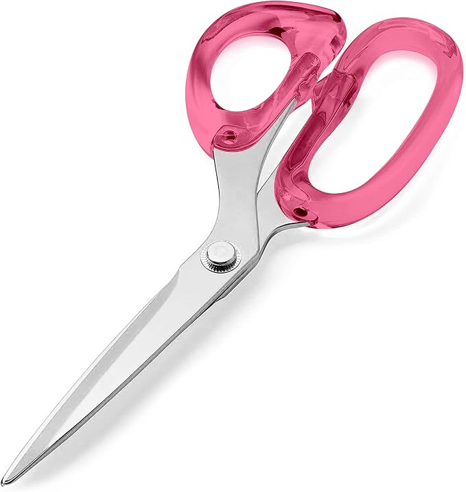 9” Stainless Steel Acrylic Scissors, Pink with Silver Metal | Aesthetic and sharp all purpose scissors, Perfect for sewing, arts, and crafts, Stationery tools for office, and school