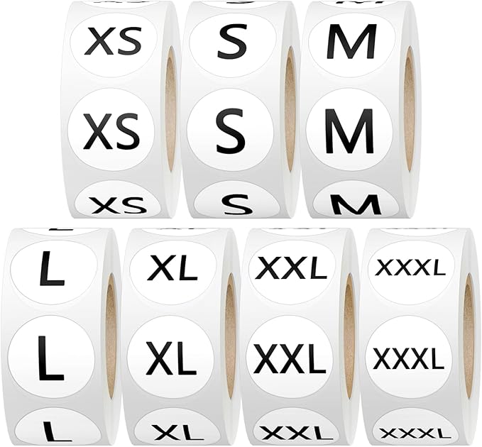 3500 Pcs 7 Rolls 7/8 Inch Size Stickers, 7 Sizes Coded Round Self Adhesive Labels for Clothing, Sticker Holder for Shirt (XS, S, M, L, XL, XXL, and XXXL), BIAlabel